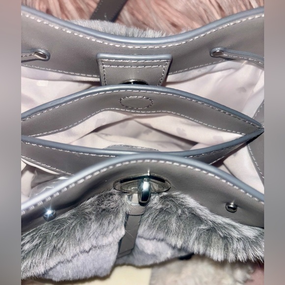 NEW Kate Spade Marti Gray Faux Fur Leather Small Bucket Satchel Handbag - Picture 15 of 16